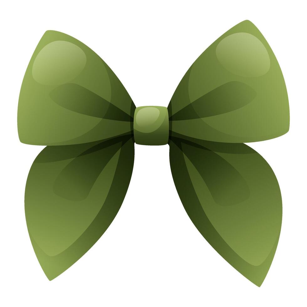 Beautiful voluminous bow in green. Butterfly bow design. Fashion and clothing element, decorative ribbon for gift wrapping. Satin ribbon. Bow design for gift vector