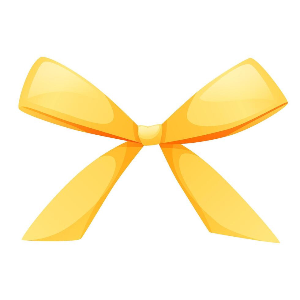 Beautiful voluminous bow of yellow, gold color. Bow-tie design. Fashion and clothing element, decorative ribbon for gift wrapping. Satin ribbon. Bow design for gift vector