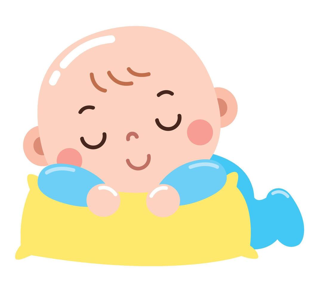A sweet and calming cartoon of a baby peacefully sleeping on a soft yellow pillow vector