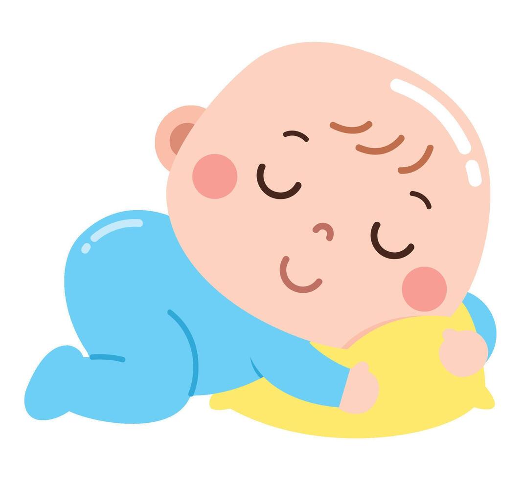 A sweet and calming cartoon illustration of a baby peacefully sleeping on a soft yellow pillow vector