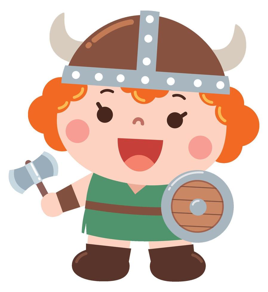 Adorable cartoon illustration of a baby dressed as a Viking warrior vector