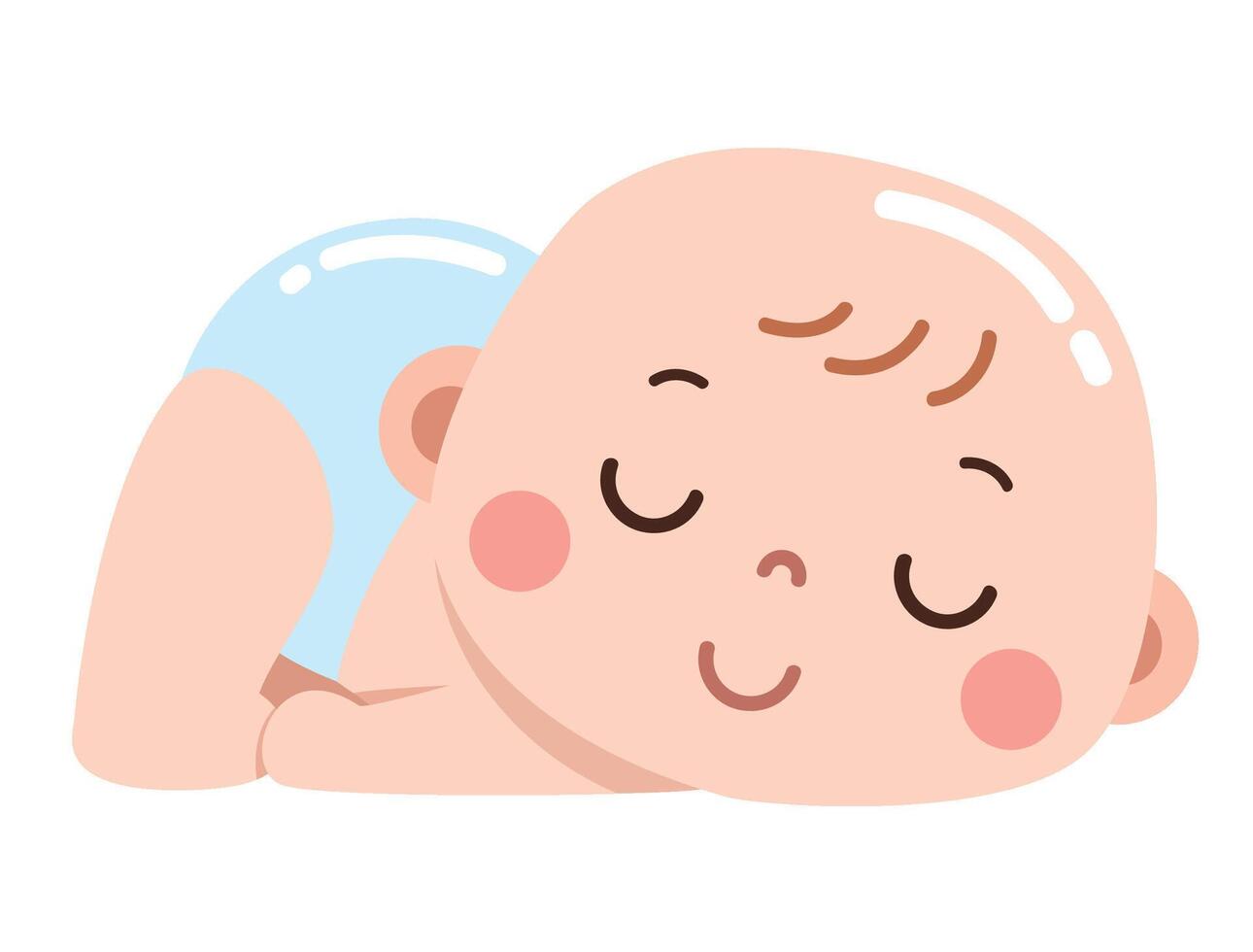 A cute and peaceful cartoon illustration of a baby sleeping soundly in a curled-up position. vector