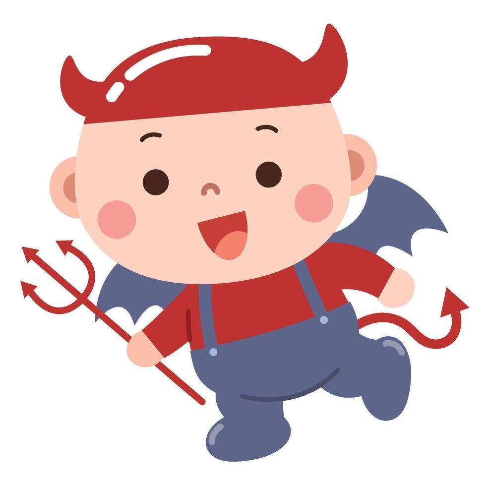 Playful cartoon illustration of a happy baby dressed in a devil costume vector