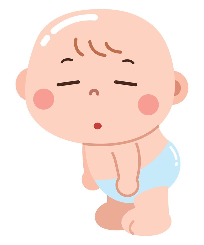 A cute and relatable cartoon illustration of a baby looking sleepy and exhausted, dressed in a light blue diaper vector