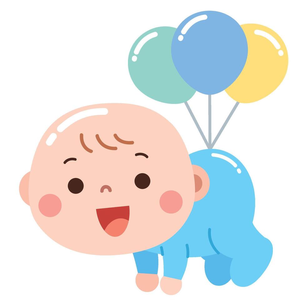 Happy Crawling Baby with Balloons Cartoon vector