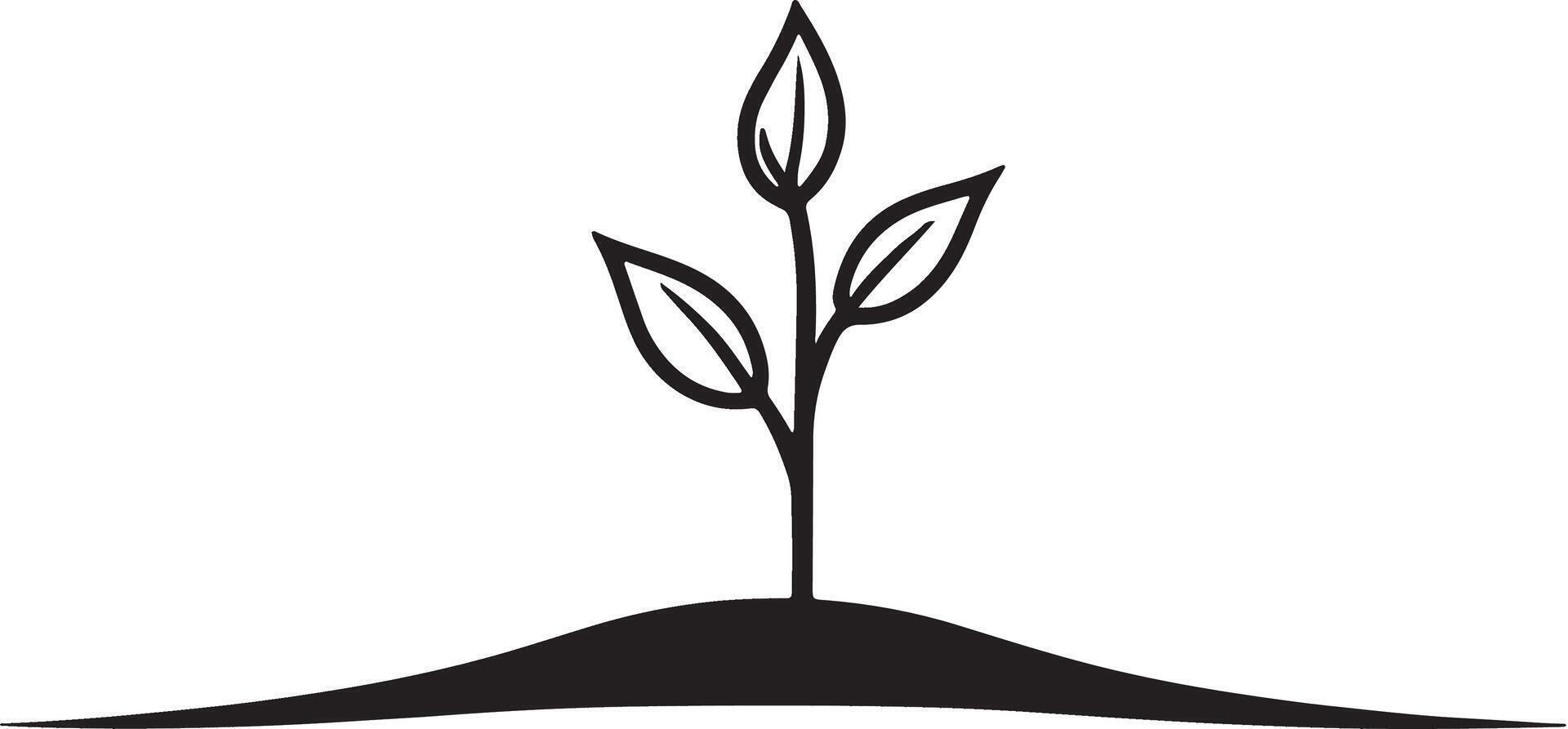Minimalist line art silhouette of a small plant sprouting from the ground vector