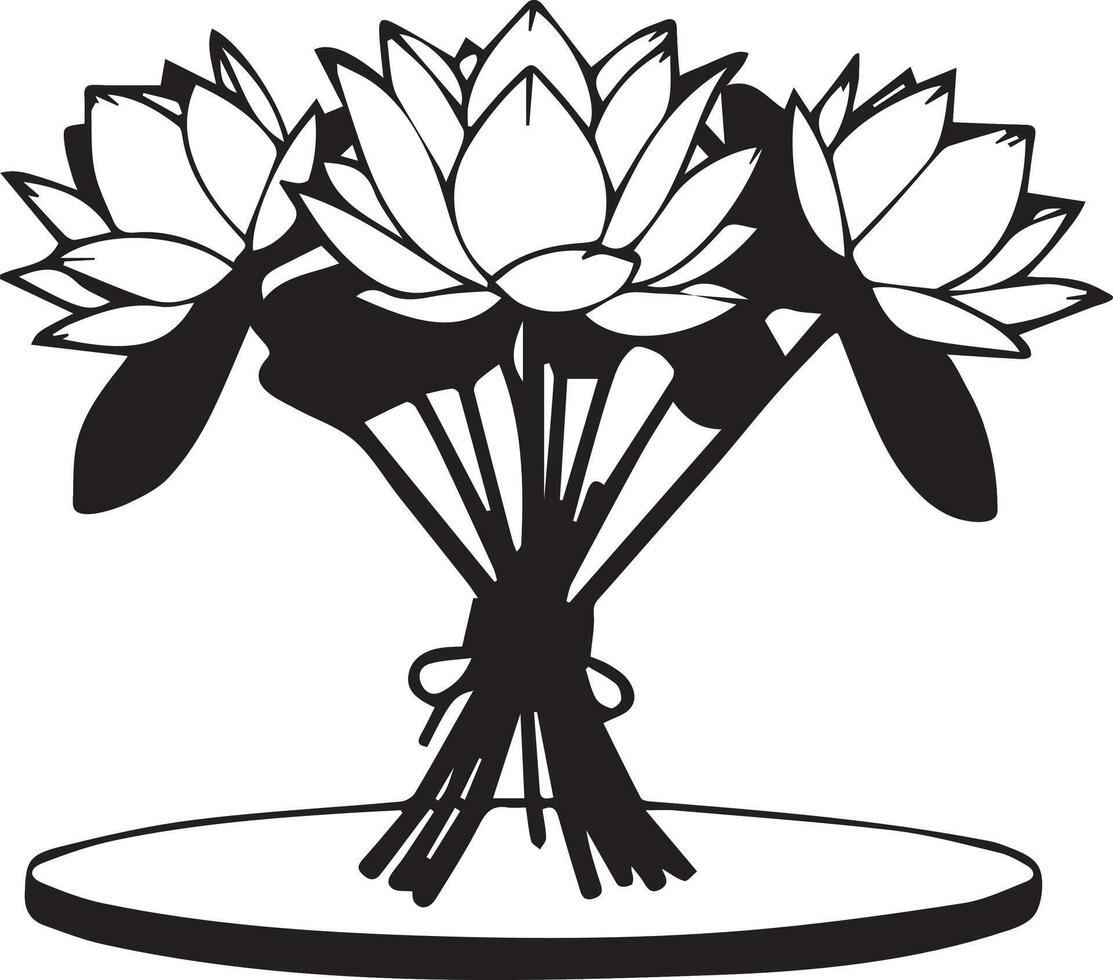 A bunch of lotus flowers tied with rope. isolated silhouette, line art on white background vector