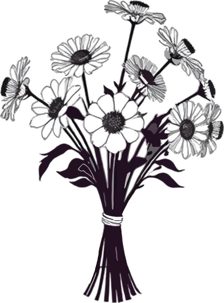 A bunch of marigold flowers. isolated silhouette, line art vector