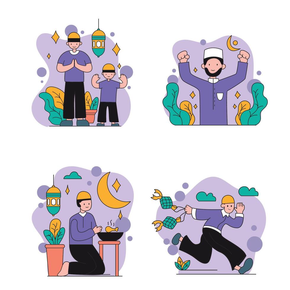 Set of Ramadan Kareem Icons in flat style. illustration vector