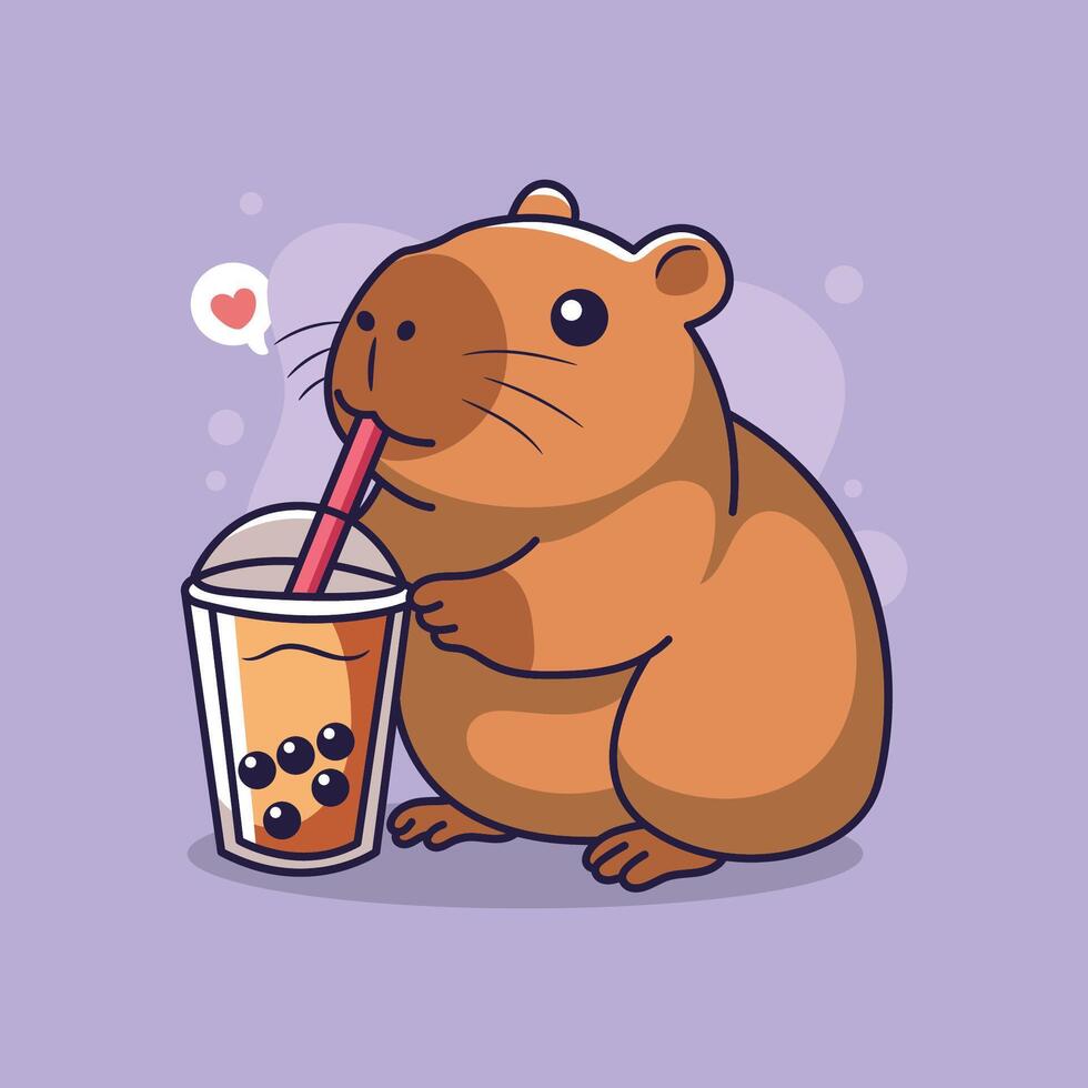 Cute capybara drink of boba. illustration. vector