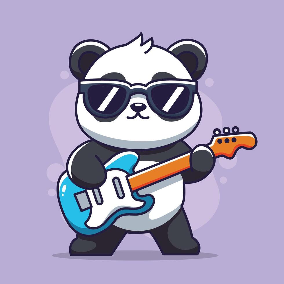 Panda in playing guitar. cute illustration in cartoon style. vector