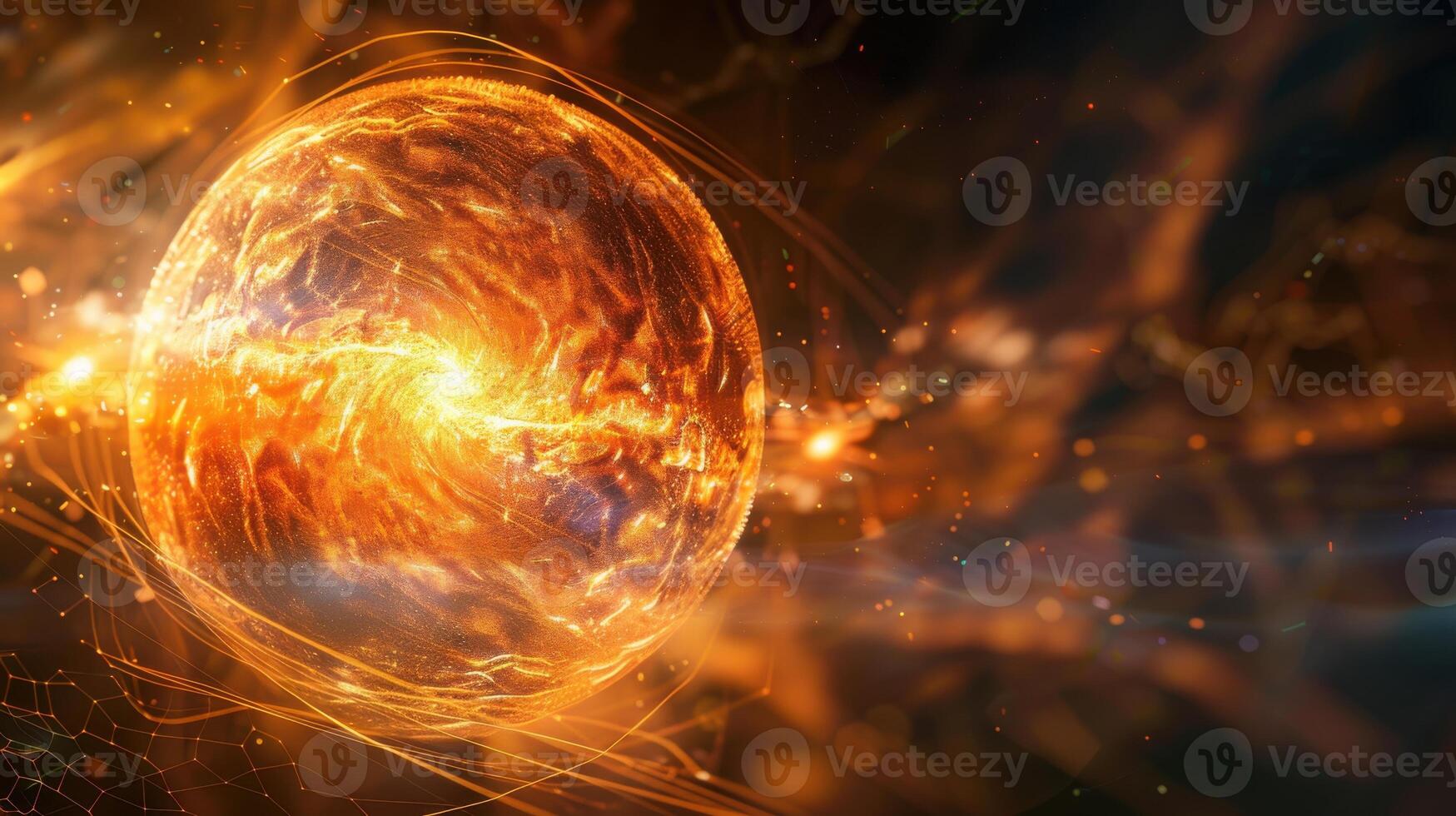 fiery glowing sphere with abstract particles photo