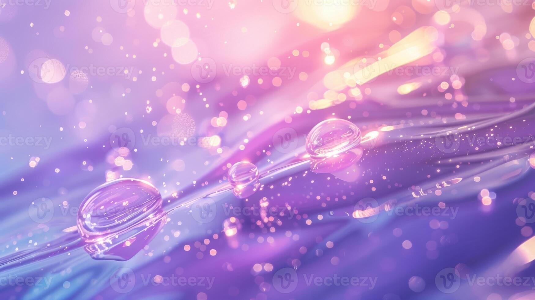 water droplets shimmer with pastel purple and pink hues over a rippling surface photo