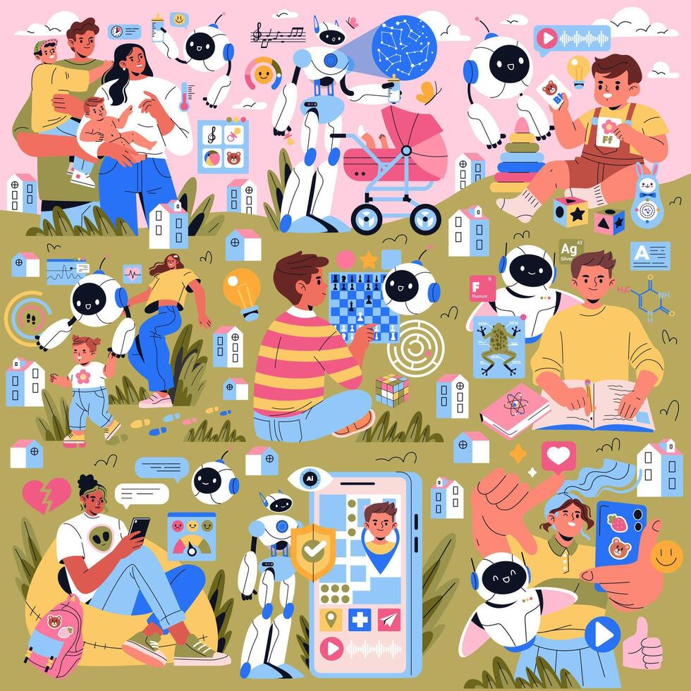 AI Co Parent. Flat Illustration vector