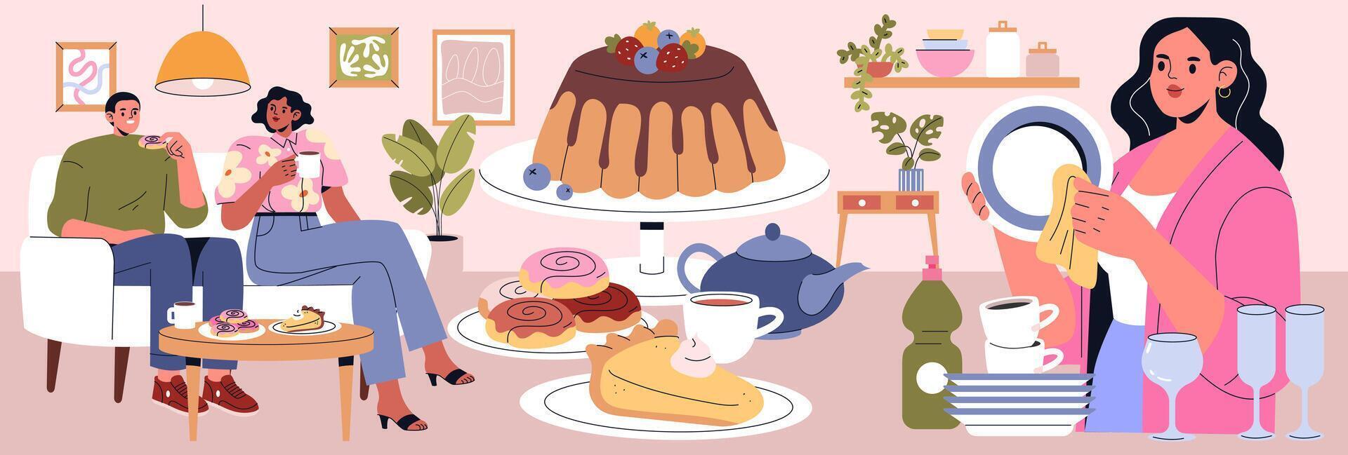 Dinner Party. Flat Illustration vector