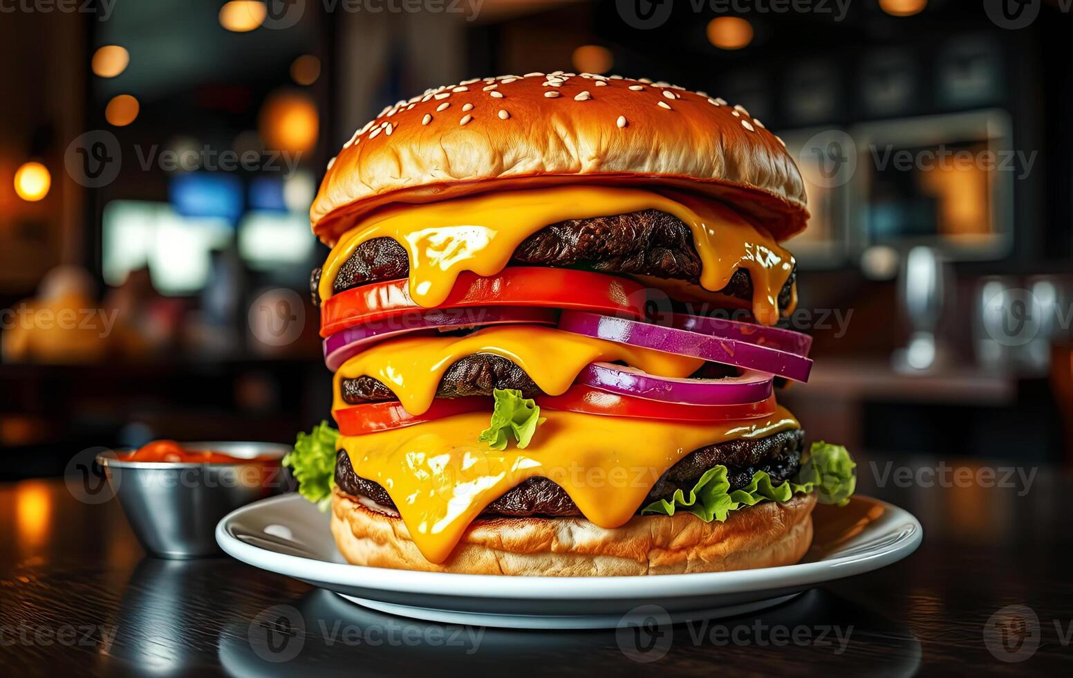 High Quality 4K Delicious Burger Image with Fresh Ingredients and Cheese photo
