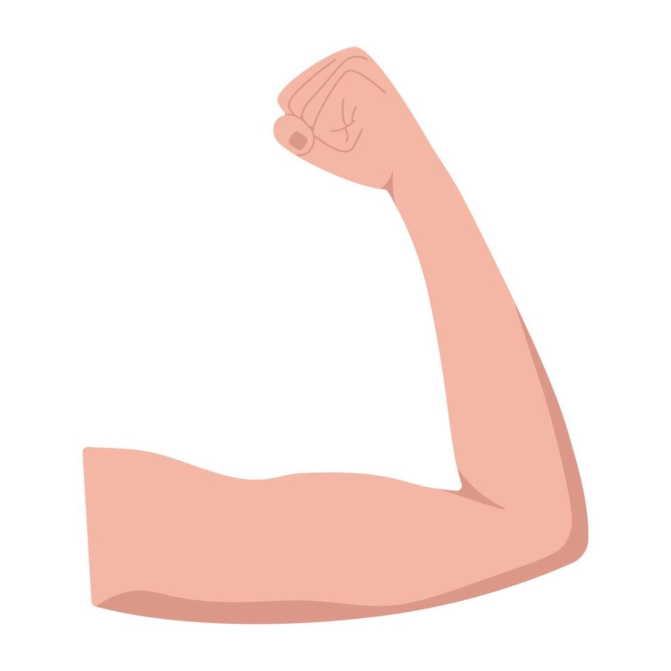 Accelerate action 2025 IWD pose. International Women Day element. Female Biceps strength. Flex muscle arm with white color skin. Woman Exercise in gym for health. Icon of fitness workout, bodybuilder vector
