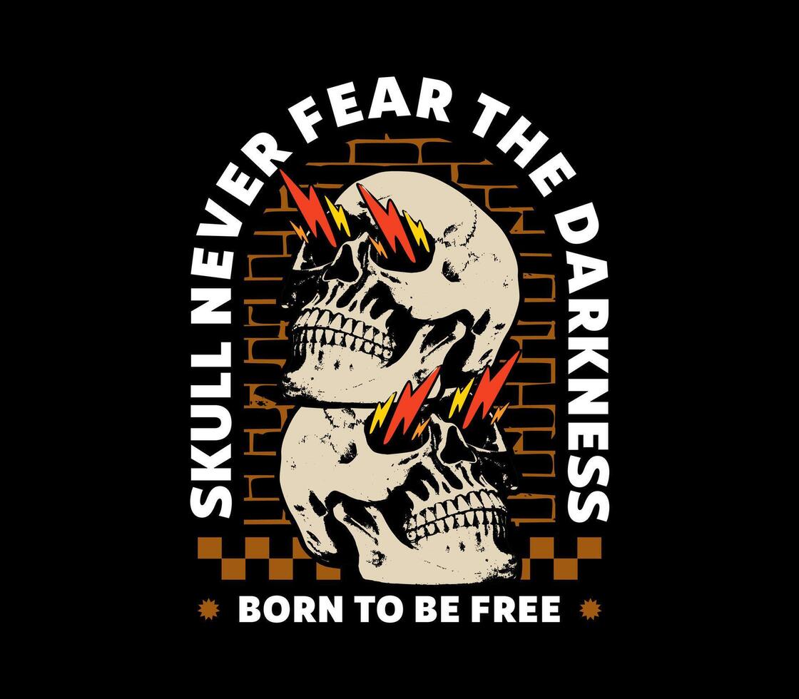 Skull graphic with a darkness slogan in illustration style on a black background. Perfect for urban streetwear, print design, and T-shirt art vector