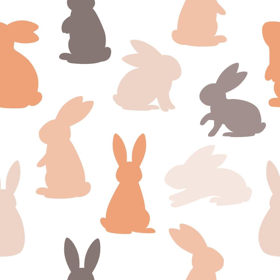 Seamless pattern of bunny silhouettes in warm earthy tones. Minimalist and modern design, ideal for textiles, wallpapers, packaging, and Easter-themed decorations. illustration vector
