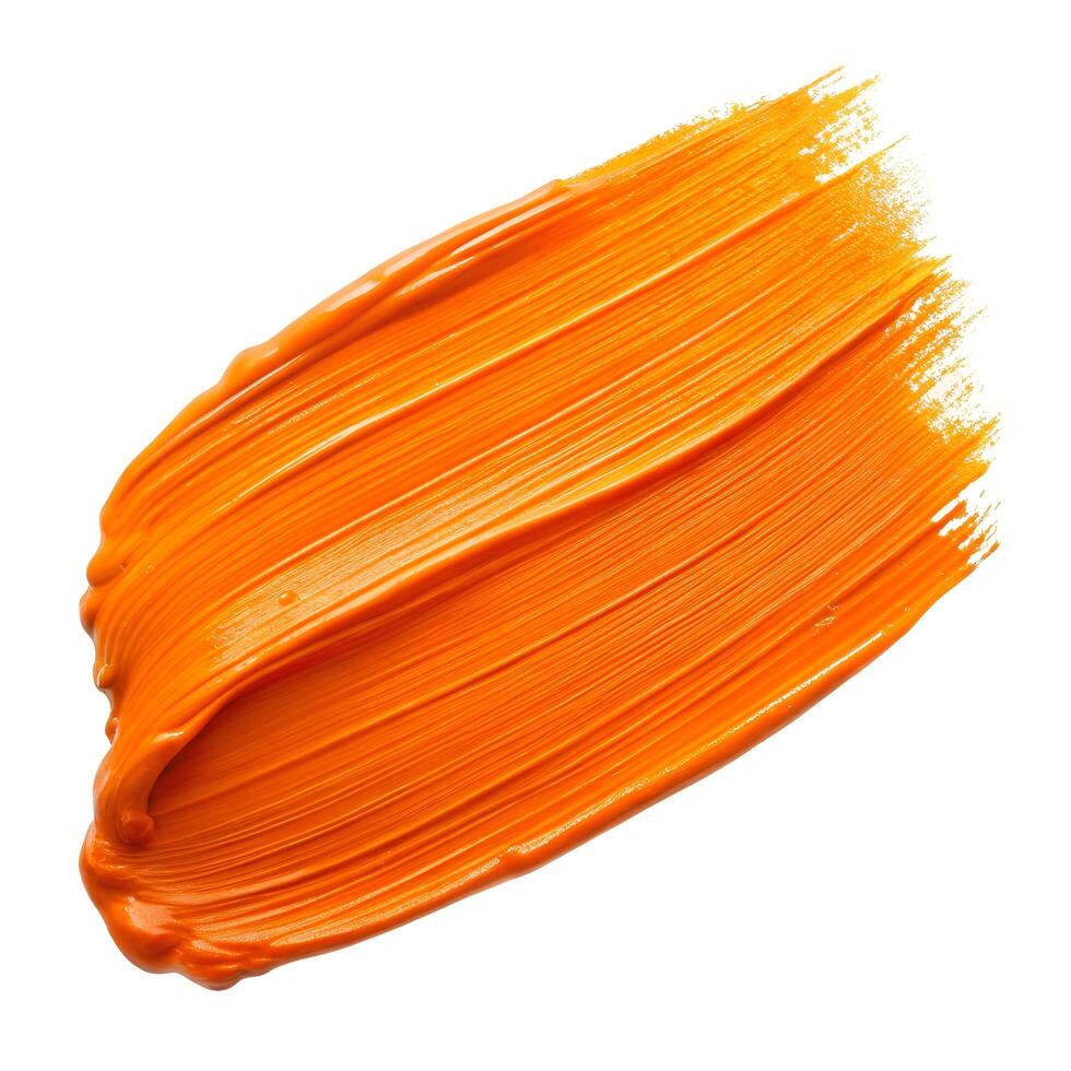 Strokes of orange paint isolated on white background photo