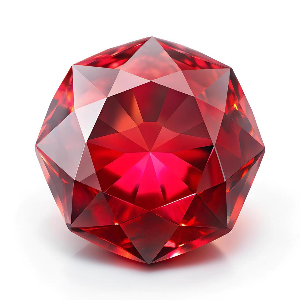 Red Ruby gemstone Round Cut isolate on white background, close up shot photo