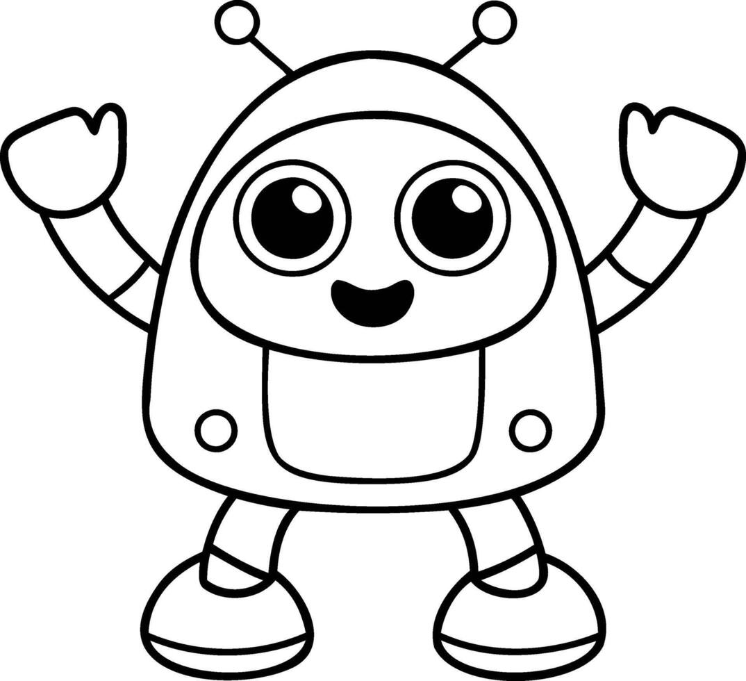 Cheerful cartoon robot character with big eyes and arms raised. vector