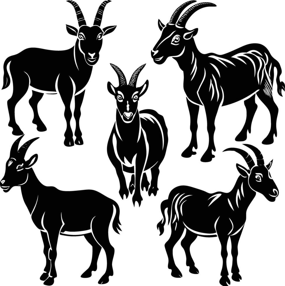 Goat Black Silhouettes Set vector