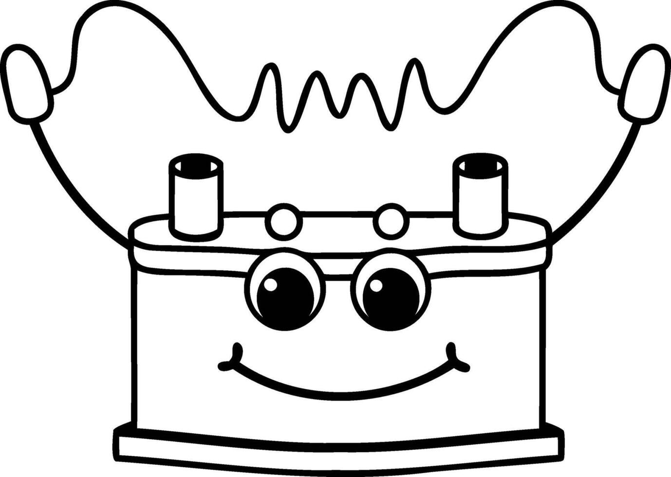 Cheerful cartoon battery with eyes and playful arms. vector