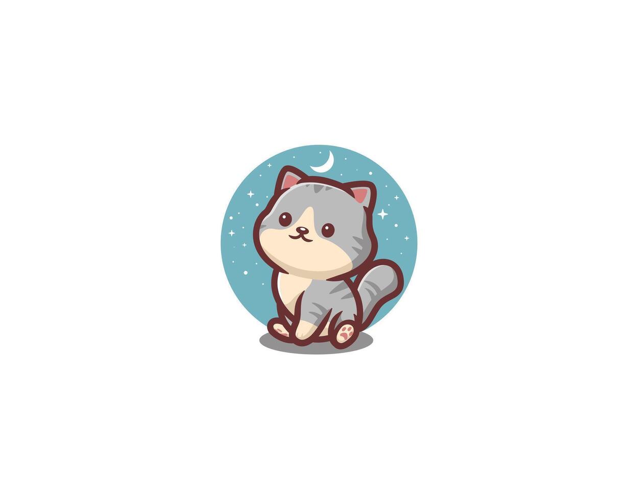 Cute cat looked up at the night sky vector