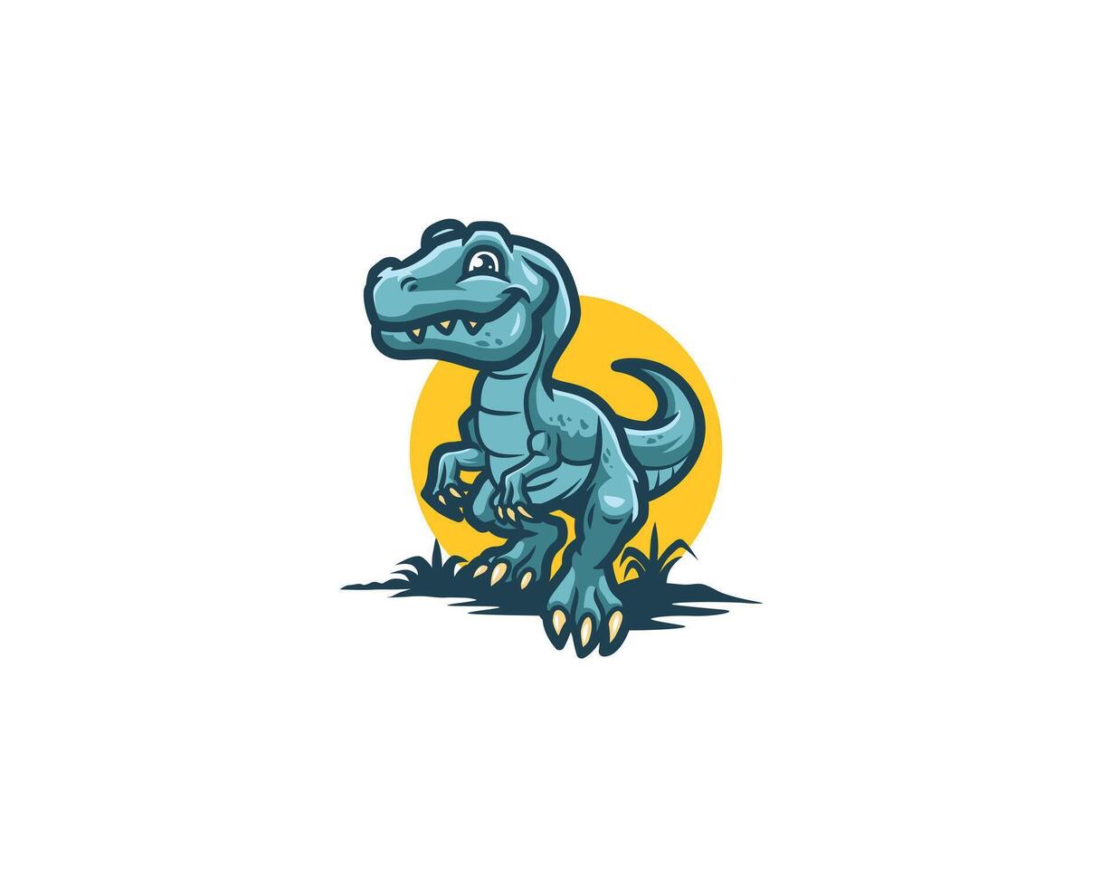 Cartoon scene happy dinosaur mascot vector