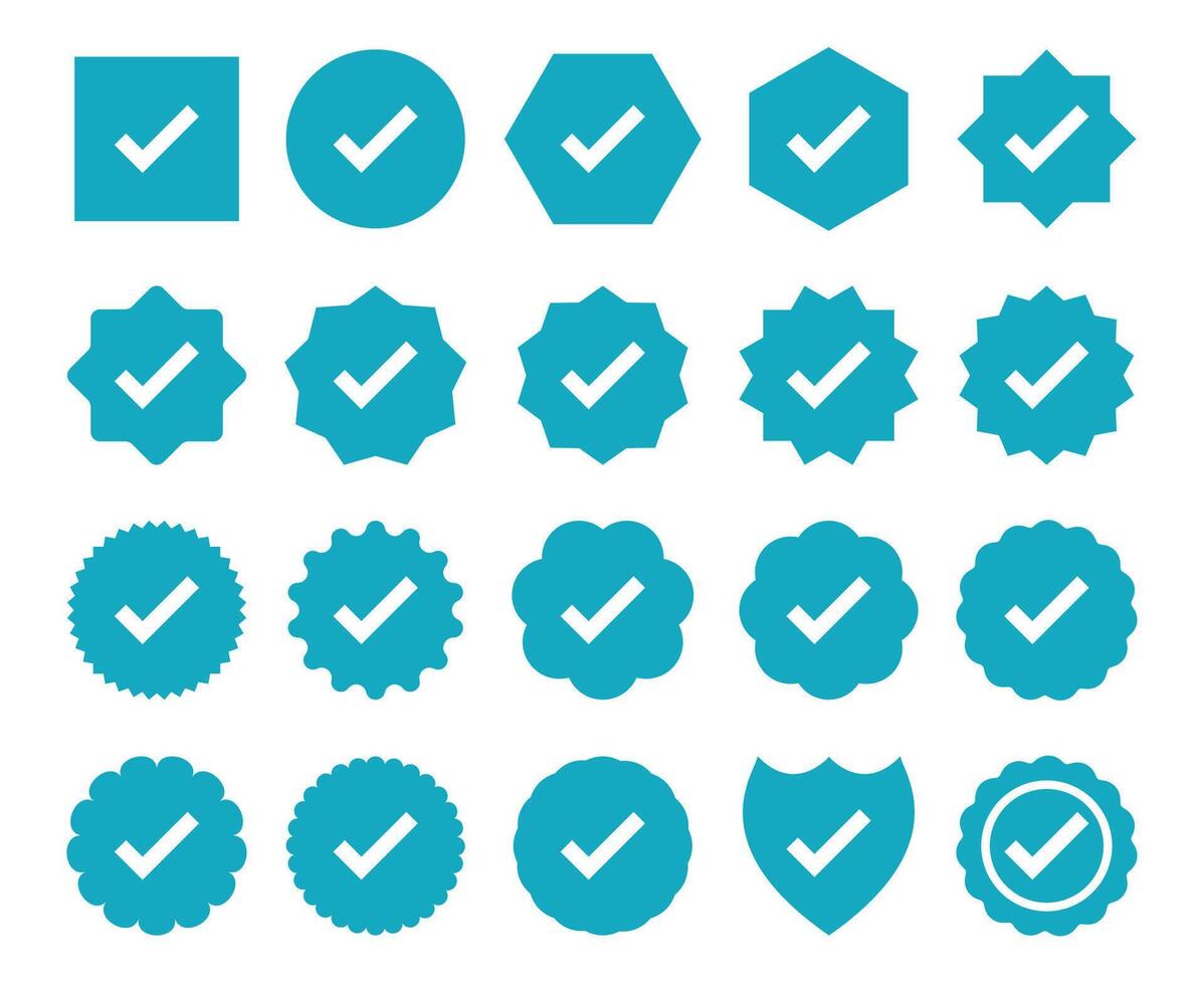 Blue Check Marks Icons Set, Circle Box Award Shield Account Verification Icons vector