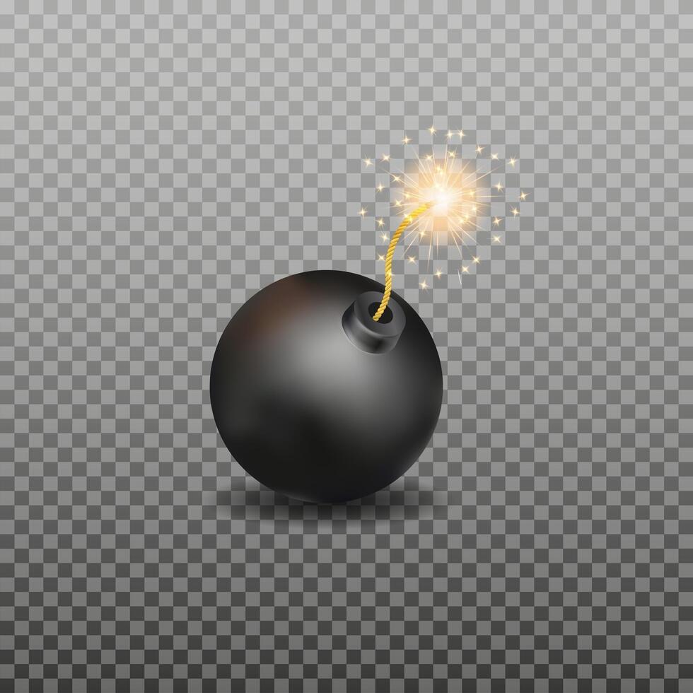 Realistic 3d bomb dynamite sticks with burning fuse. vector