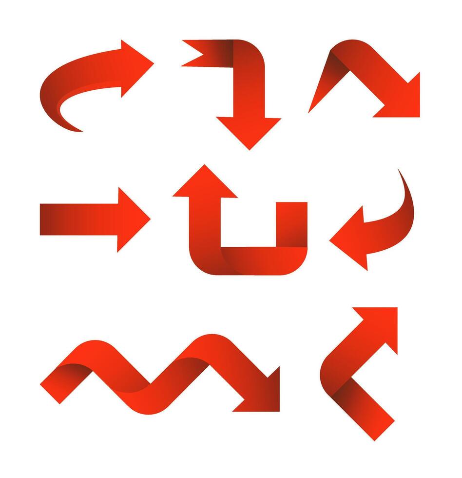 Set red arrow 3D icons pointing up down left right. vector
