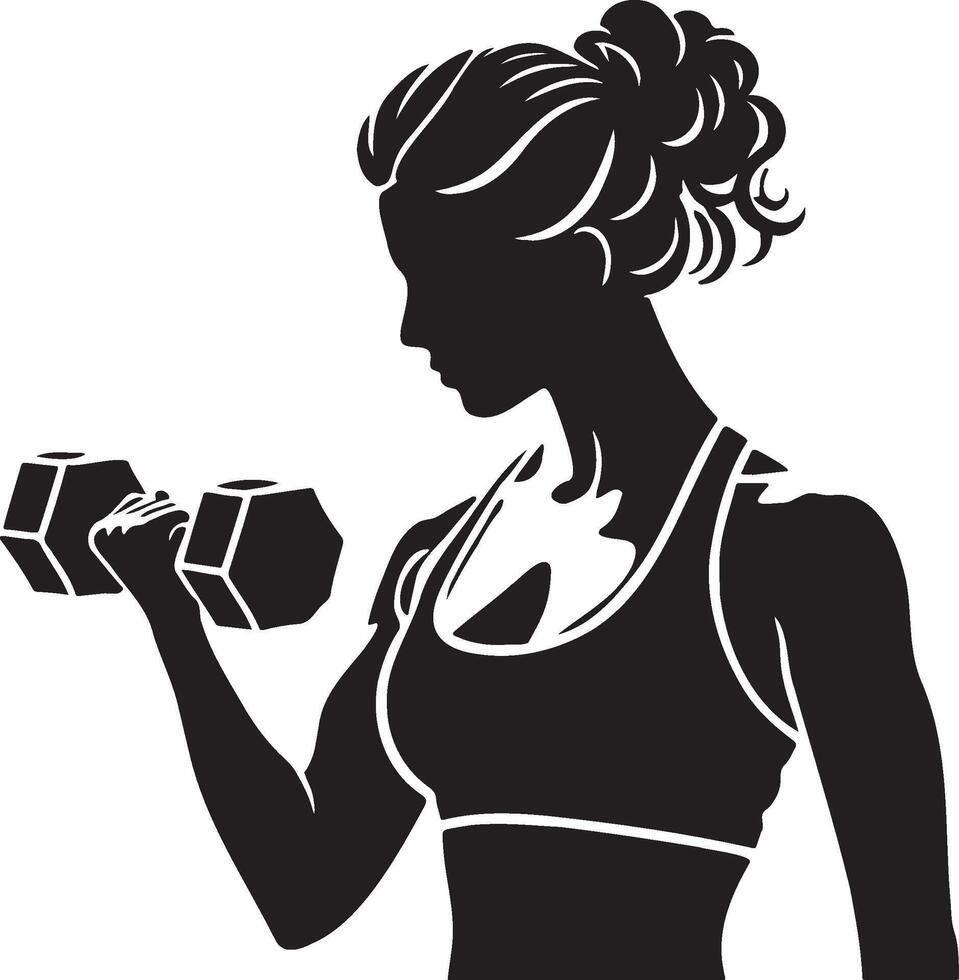 Woman Do Workouts with Dumbbells Silhouette. vector