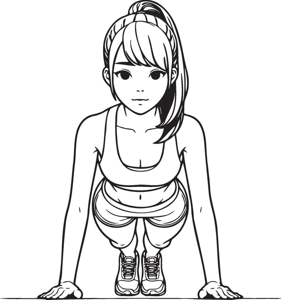 Woman Do Pushups Cartoon Illustration. vector
