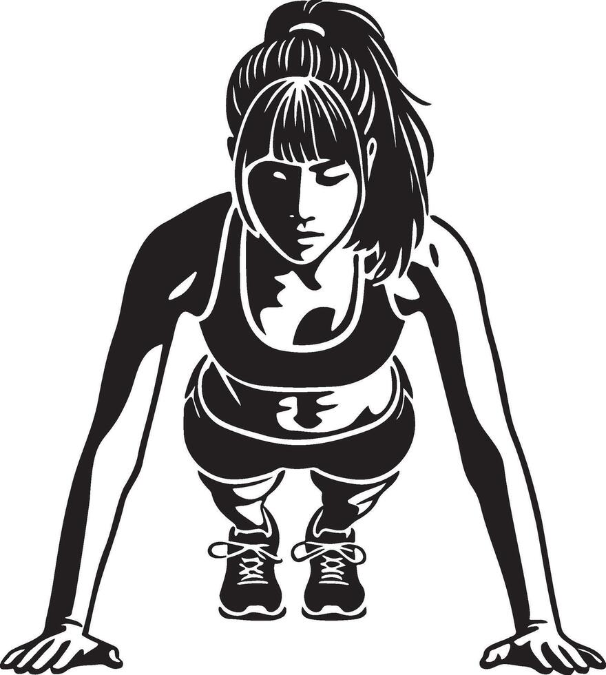 Front View of Woman Do Pushups Illustration. vector