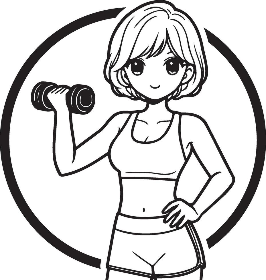 Woman Do Workouts with Dumbbells Cartoon. vector