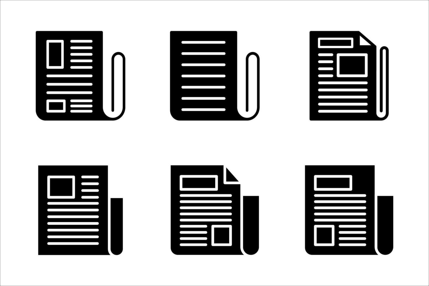 flat black newspaper icon set, on white background. vector