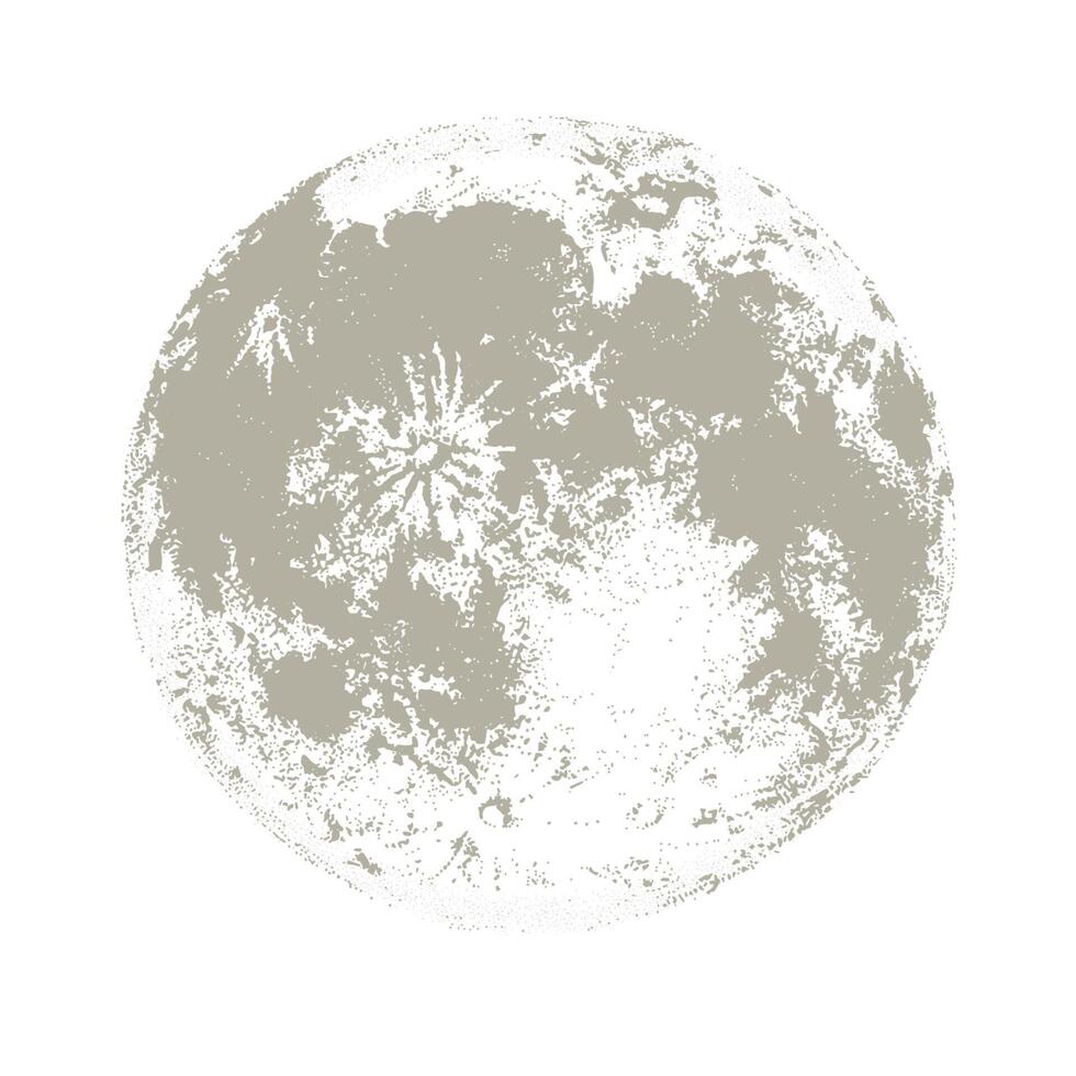 Silhouette of full moon hand drawn on white background. Drawing of celestial object, lunar astronomical body or satellite in space. Monochrome illustration hand drawn in modern dotwork style vector