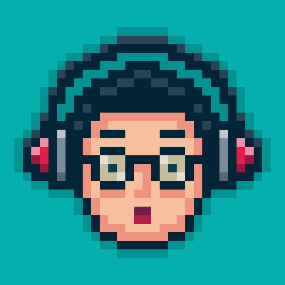 Pixel art of a man with headphones and glasses vector