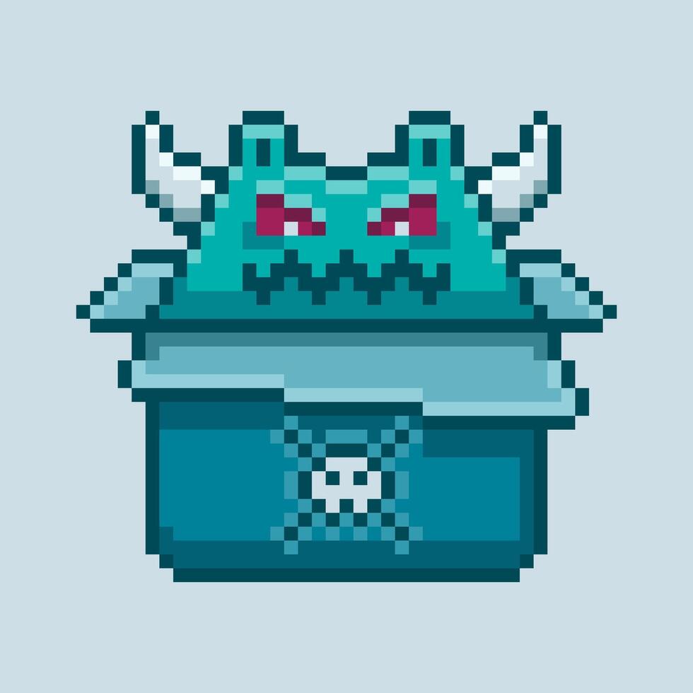 A Pixel Monster in a Box With Red Eyes vector