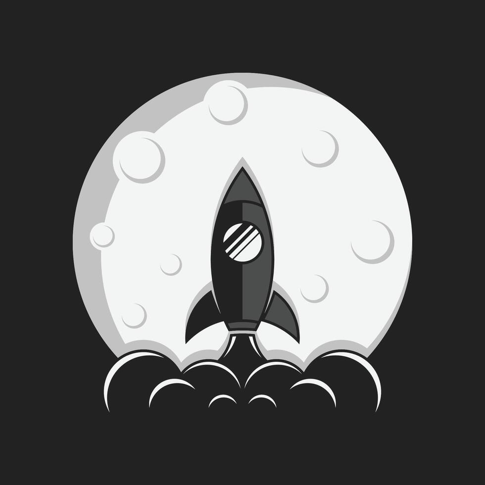 Space rocket with moon illustration vector