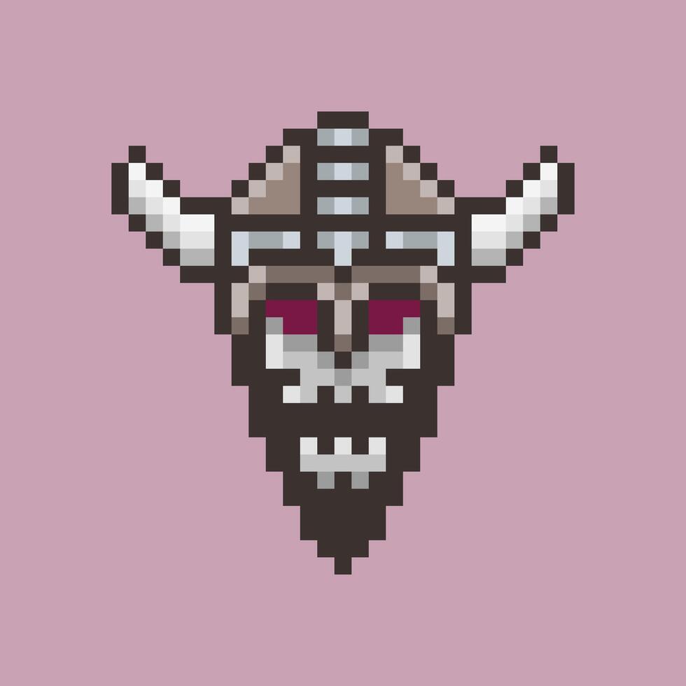 Pixel Skull Viking Wearing A Horned Helmet vector