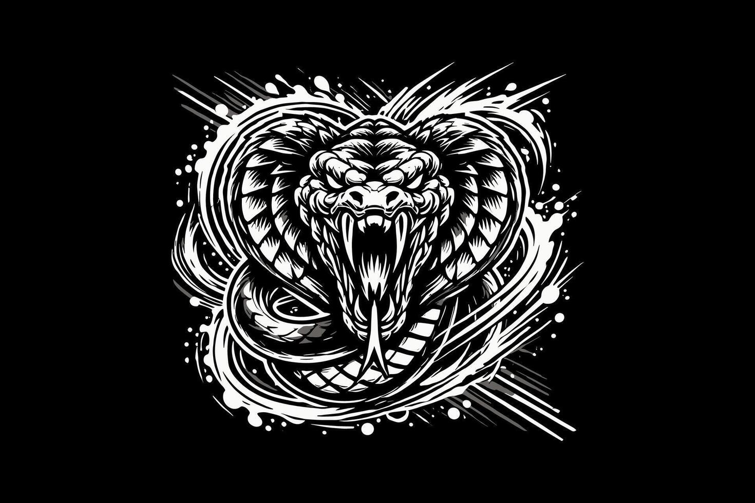 A black and white snake head on a black background vector