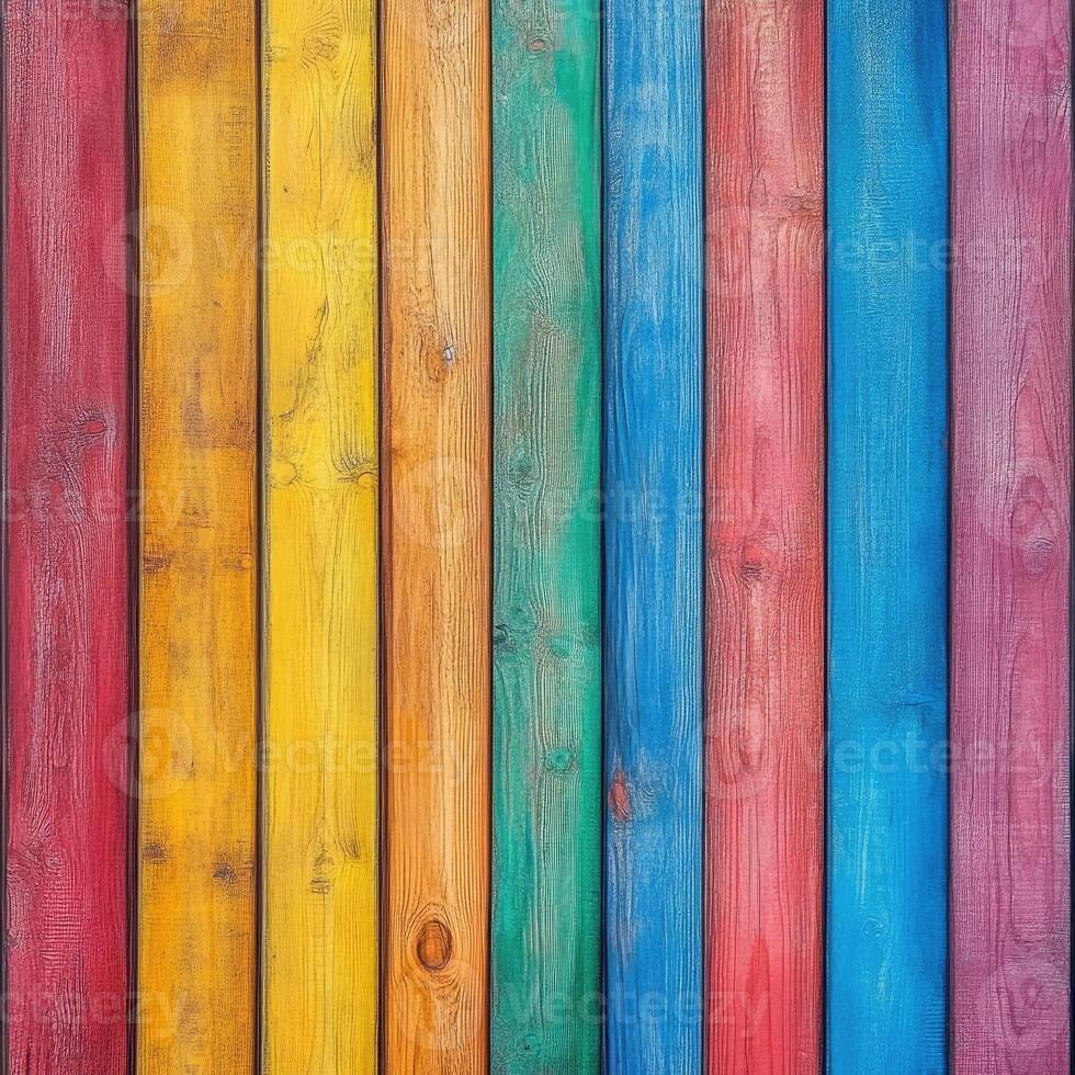 Colorful wooden planks create a vibrant backdrop for creative projects and artistic endeavors in a bright setting photo