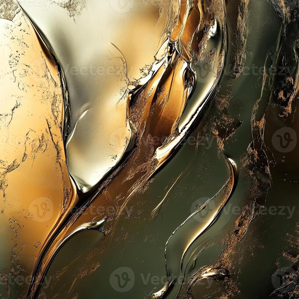 Abstract metallic texture with flowing patterns and golden hues captured in a close-up view showcasing intriguing details and colors photo