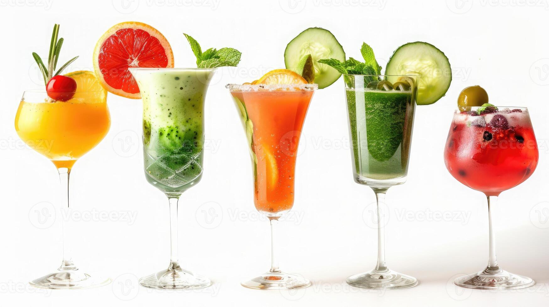 Colorful cocktails showcasing blended fruits and vegetables for a refreshing summer gathering photo