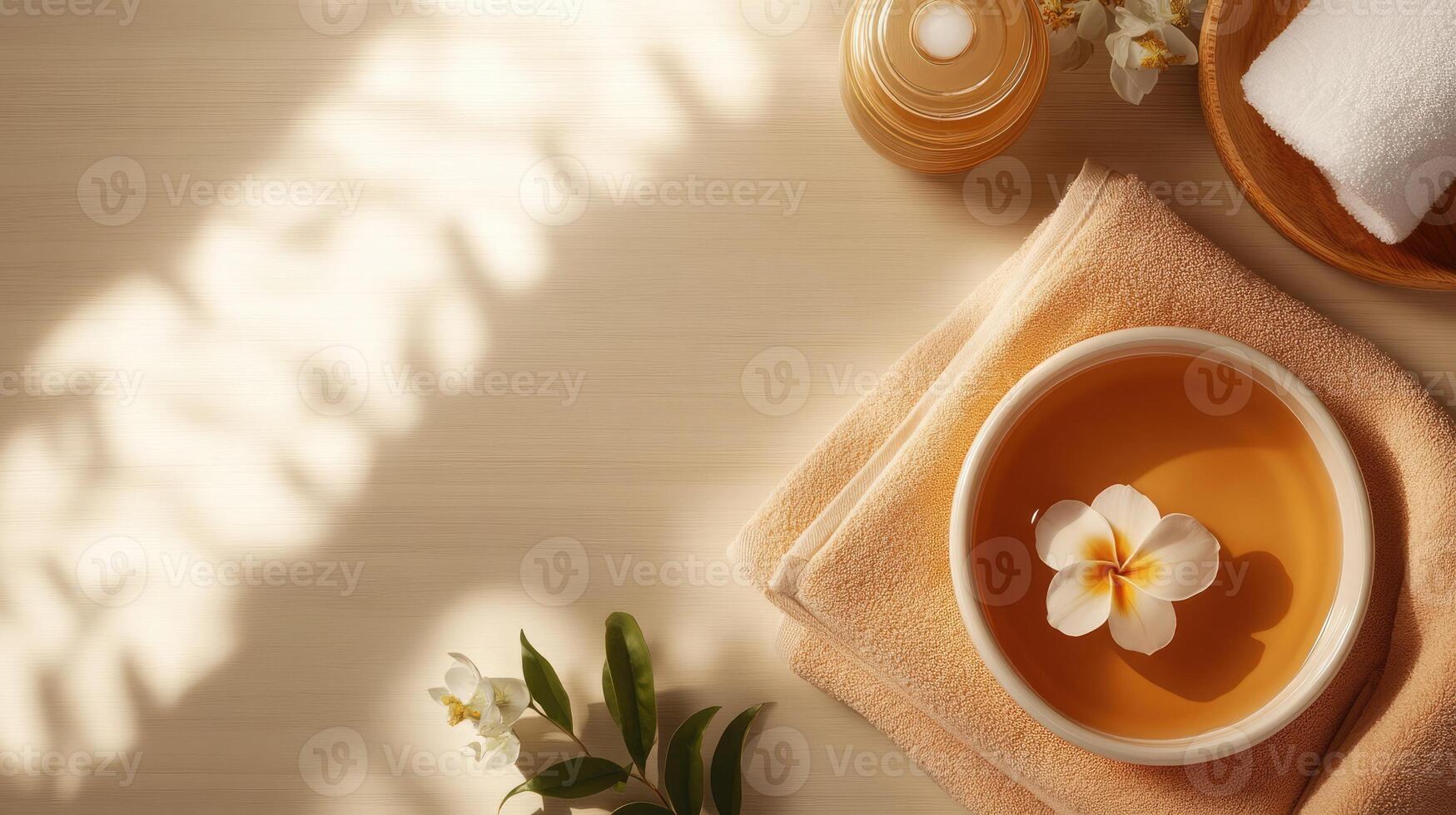 Relaxing spa setting with herbal infusion and natural elements for a soothing experience photo