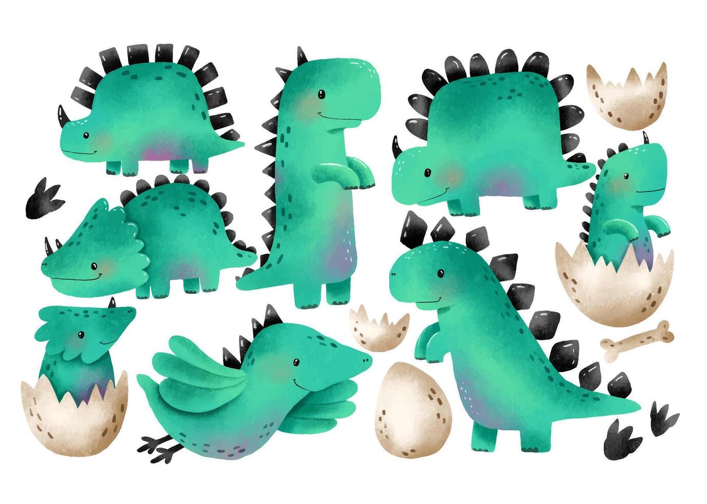 Green jurassic dinosaur. Dino monster. Cartoon funny dinosaur cl vector