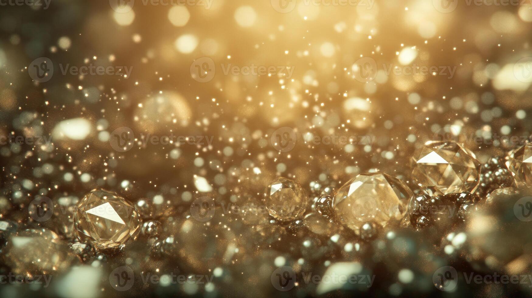 Sparkling golden crystals illuminated by soft light creating a mesmerizing glow in an atmospheric setting photo